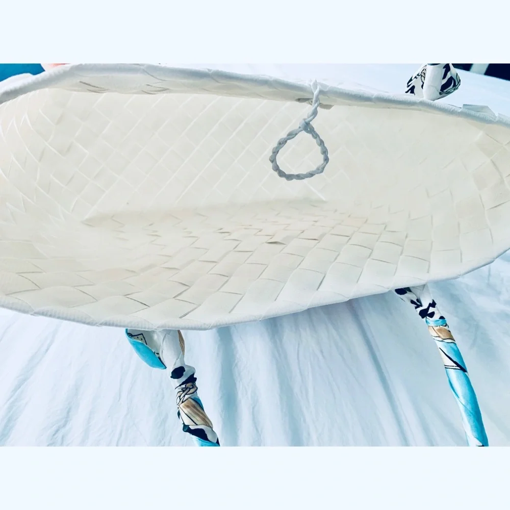 Summer Beach Woven Floral White Tote Bag